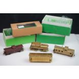 Four boxed Overland Models HO gauge brass items of rolling stock to include Ma & Pa Caboose no