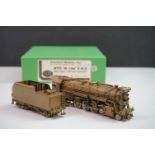 Boxed Overland Models Inc HO gauge 2-8-2 brass locomotive & tender, unpainted, appearing excellent