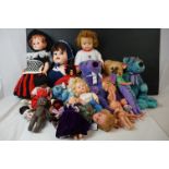 Collection of various plastic dolls and soft toys to include Ty, mid 20th C celluloid dolls,