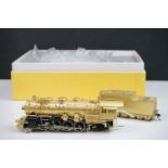 Boxed Sunset Models HO gauge Santa Fe 2-8-2 3160/4000 Class brass locomotive & tender, unpainted,