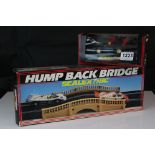 Boxed Scalextric C229 Kotztnig slot car plus a boxed Scalextric Hump Back Bridge (2)