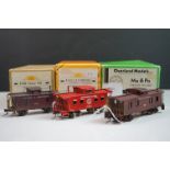 Three boxed HO gauge brass items of rolling stock to include 2 x Sunset Models (PRR Class ND & B&O