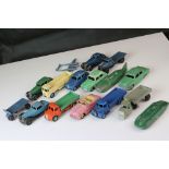 17 mid 20th C play worn diecast models, mainly Dinky examples to include Austin Atlantic in pink,