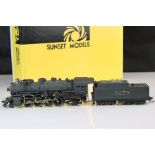 Boxed Sunset Models HO gauge Santa Fe 2-8-2 3278 brass locomotive & tender, painted, appearing