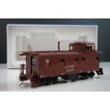 Boxed Pecos Rover Brass O gauge Santa Fe Caboose2257, small accessory part broken off otherwise