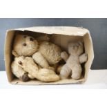 Four early 20th C bears & soft toys, all unmarked and showing heavy wear