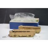 Boxed Alco / KMT HO gauge FA-1 / FB-1 brass locomotive set, unpainted, appearing vg, inner packaging