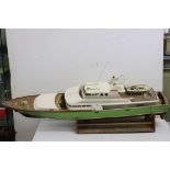 Large fibreglass scratch built model boat, built for radio and receiver, good overall condition