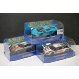 Three cased Scalextric slot cars to include ltd edn C3327 McLaren MP4-12C Scalextric Club 2012,