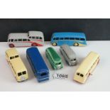 Seven Dinky diecast buses to include 2 x Luxury Coach (red & cream), 2 x Observation Coach, 2 x