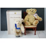 Boxed ltd edn Steiff Queen Elizabeth Bear with certificate plus another blonde Steiff bear with gro