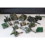12 Mid 20th C military vehicles and artillery diecast models to include Solido, Britains,