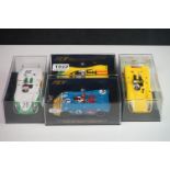 Four cased Fly Classic slot cars to include C12 Porsche 908 Amarillo, C45 Porsche 908 Flunder Le