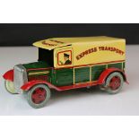 Wells Of London Clockwork Tinplate `Express Transport` Delivery Van, lithographed in green and