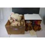 Group of teddy bears to include ltd edn boxed Teddy Bear Couple with certificate, 2 x straw filled