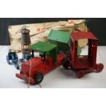 Boxed Triang Yacht in green (damaged box) plus Triang wooden truck, red crane and an unmarked