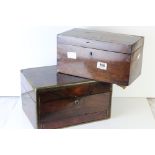 A 19th century rosewood box with draw for restoration together with a an antique mahogany tea caddie