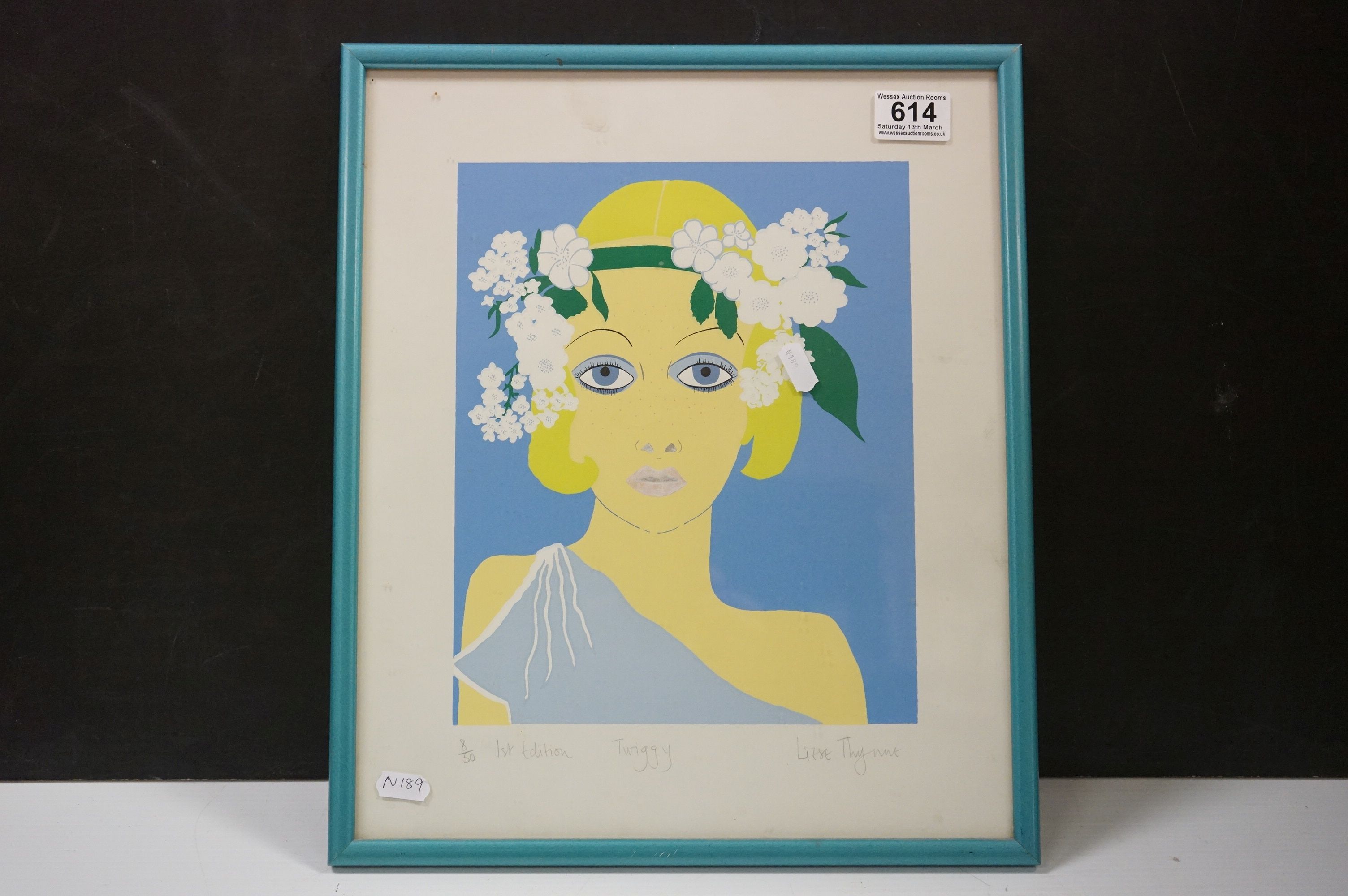 Liese Thynne limited edition coloured print of Twiggy 8/50 first edition signed in pencil.