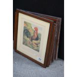 A set of six coloured prints of chickens and cockerels.