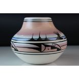 Hand painted Navajo North American Native Indian design bowl, circa 1980s