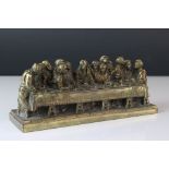 A bronzed resin sculpture of The Last Supper.