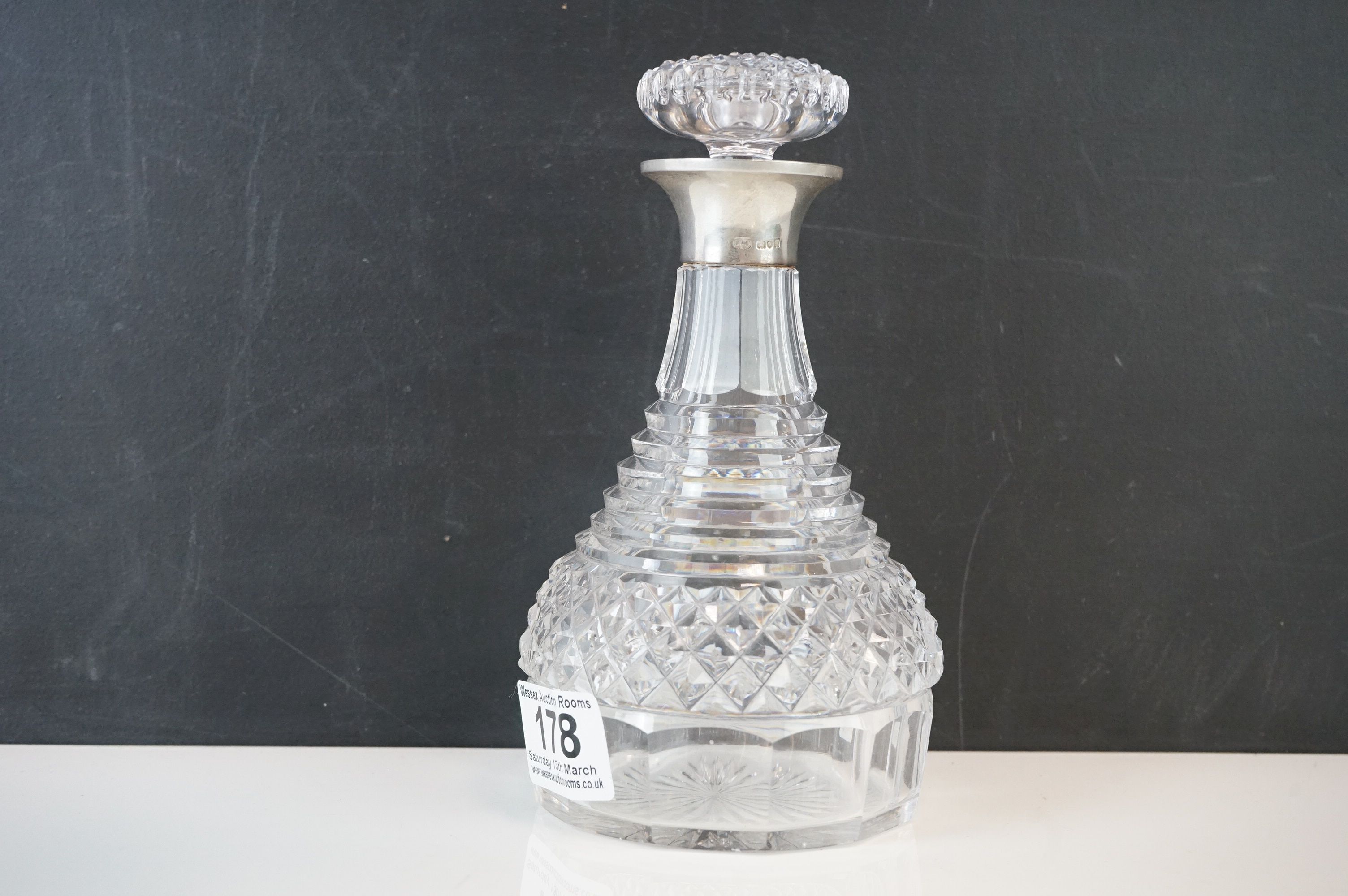 A large hob nail glass dressing table bottle silver collared London 1912. - Image 5 of 9