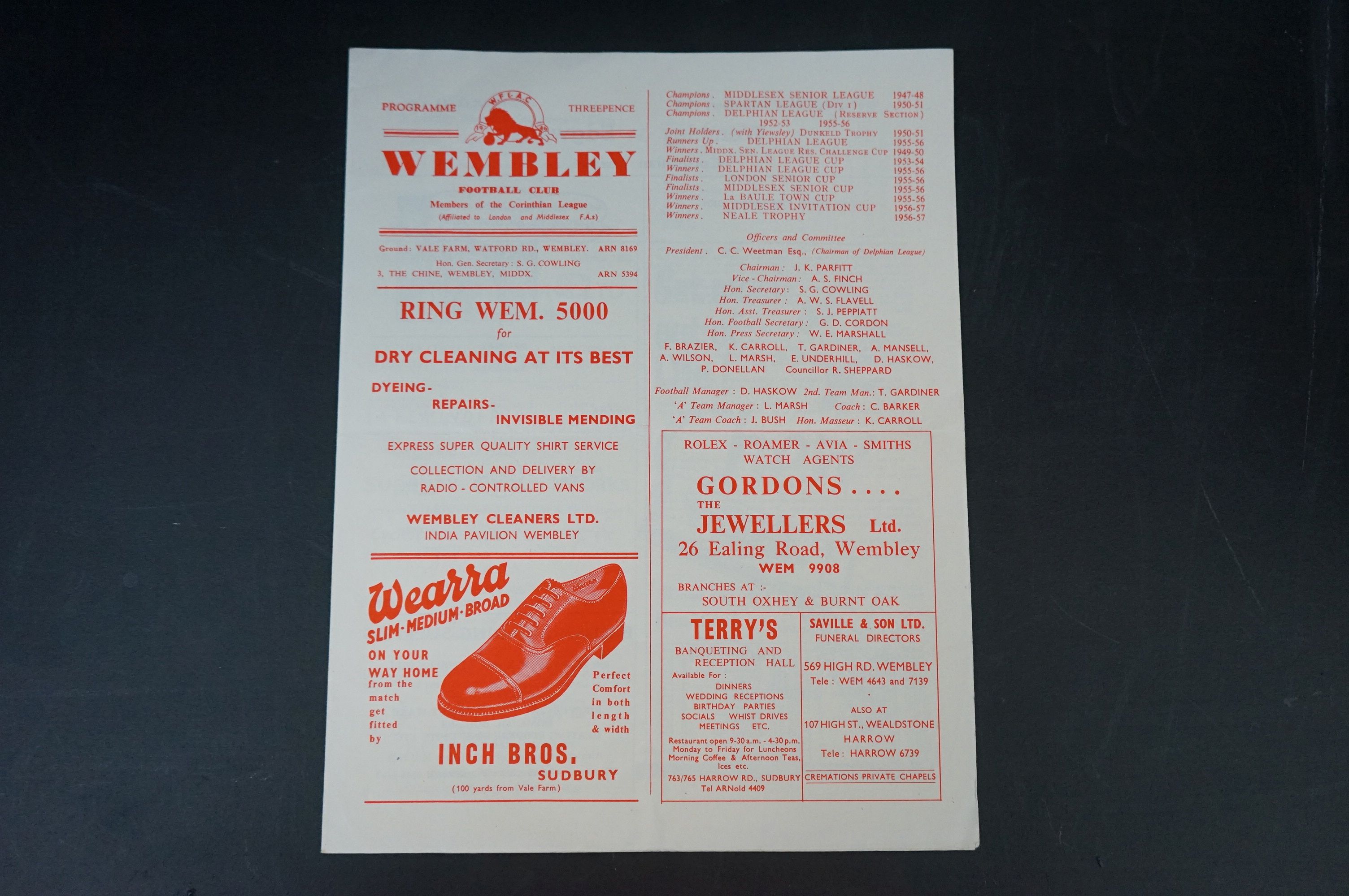 None League Football Programmes - Four 1950s Wembley home programmes to include Reserves v Slough - Bild 8 aus 14