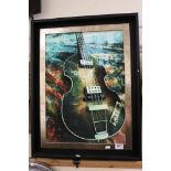 A contemporary coloured art print of a Hofner guitar.