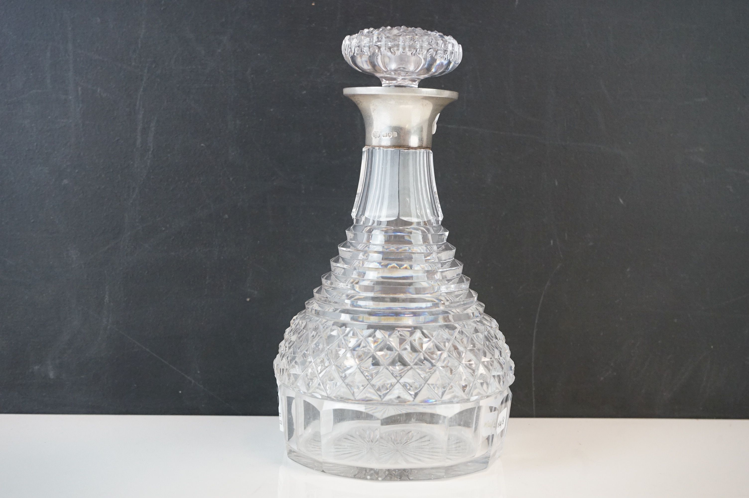 A large hob nail glass dressing table bottle silver collared London 1912. - Image 4 of 9