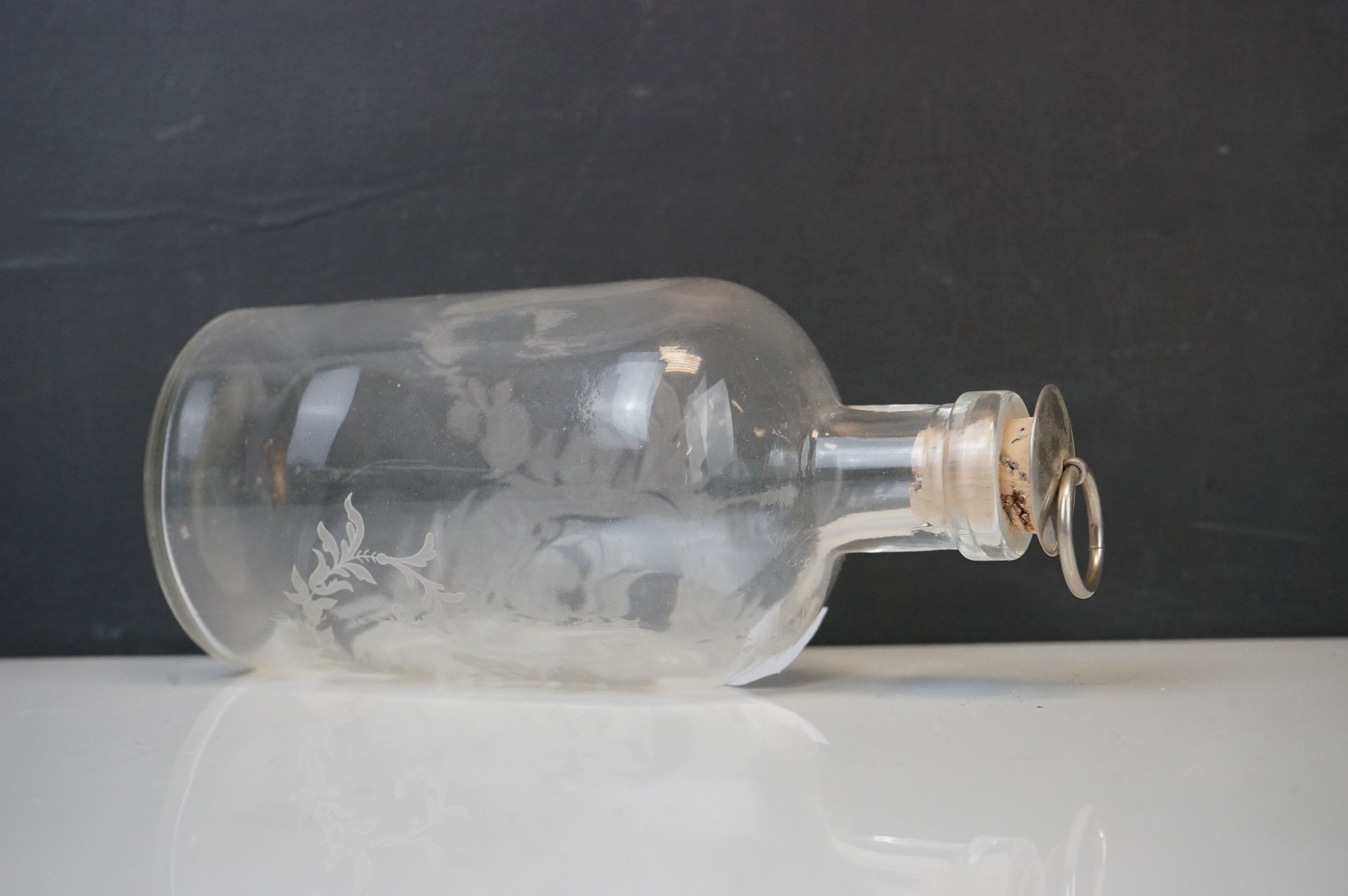 A cut glass fruit bowl an antique green leaf plate together with an etched glass bottle with - Image 5 of 14