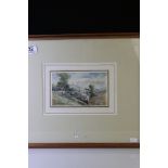 A 19th century water colour of a rural scene with mill Fine Art Gallery label verso artist Thomas