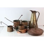 Mixed Lot of Copper including Two Hanging Copper Cider Measures, Two Copper Grain Measures,