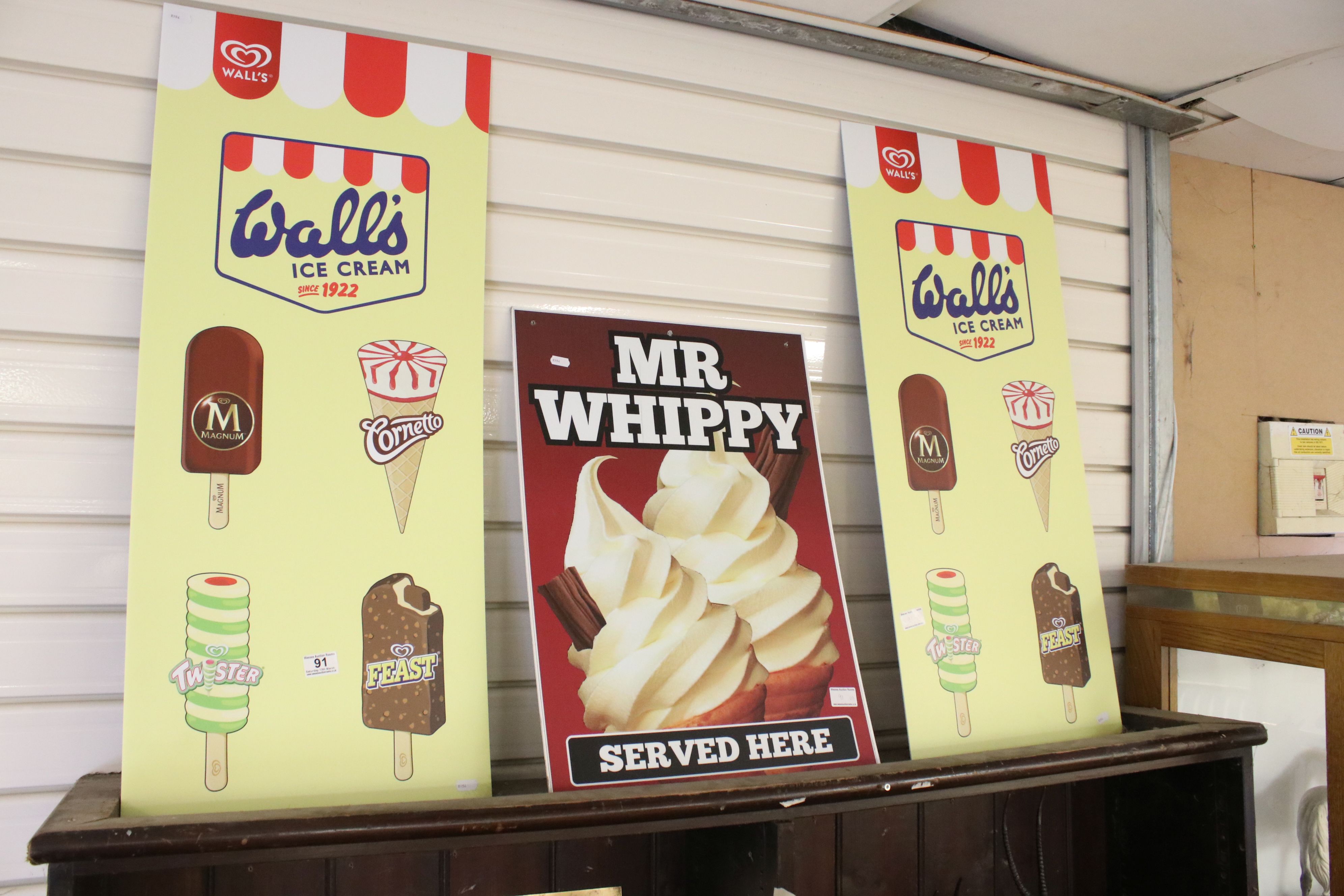 Three contemporary Ice Cream advertising signs to include 2 x Walls and Mr Whippy