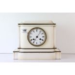 White agate mantel clock with white enamel dial marked Rollin of Paris, 23cm in height