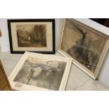Three framed and glazed Ferdinand Luigini 1870 - 1943 coloured engravings Belguim scenes signed