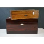 A 19th century antique rosewood tea caddy together with a glove box with painted Greek key