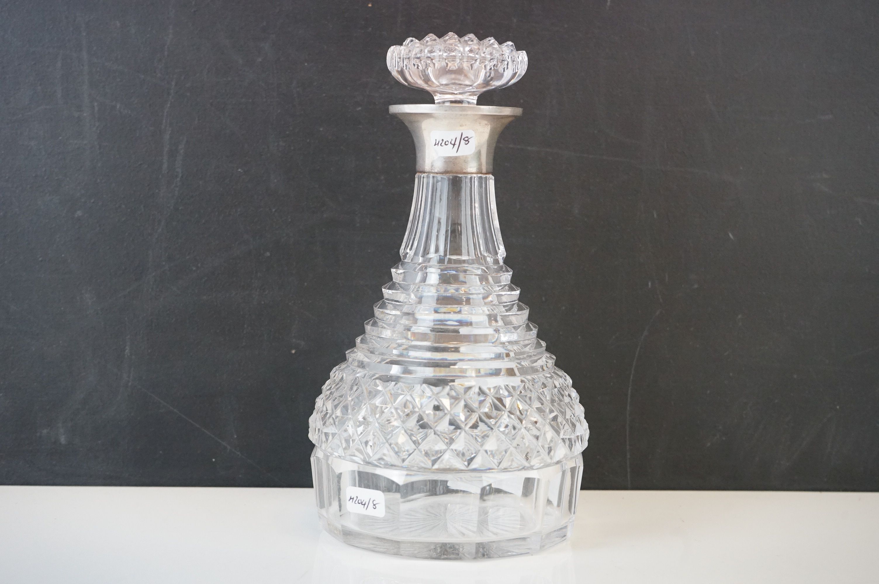 A large hob nail glass dressing table bottle silver collared London 1912. - Image 3 of 9