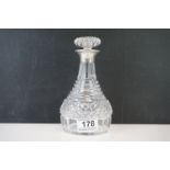 A large hob nail glass dressing table bottle silver collared London 1912.