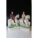 A Staffordshire military flatback figure on horseback together with a similar style figure, both ti