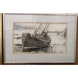 Alastair Anderson, Pastel Drawing of a Beached Boat, signed lower right, 50cms x 29cms, framed and