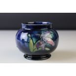Moorcroft Squat Vase in the Slipper Orchid pattern, blue Moorcroft signature and impressed '
