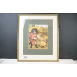 Louis Wain framed humorous car cartoon print depicting lady with butler