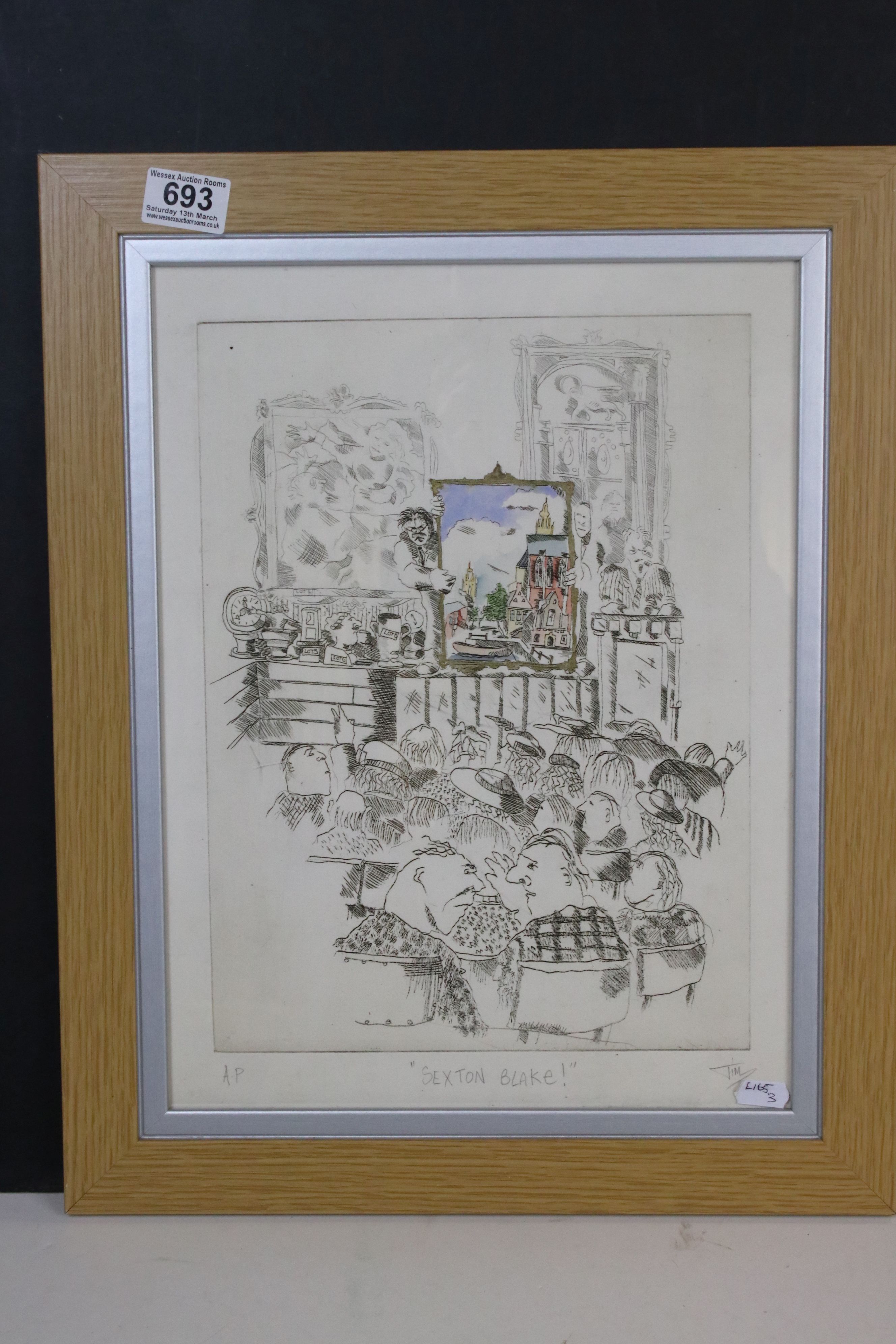 Tim Bulmer an artist proof etching of an Auction room picture sale entitled Sexton Blake, signed