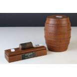Wooden Lidded Box in the form of a Barrel made from the teak of H.M.S. Champion(1915-1934) with name