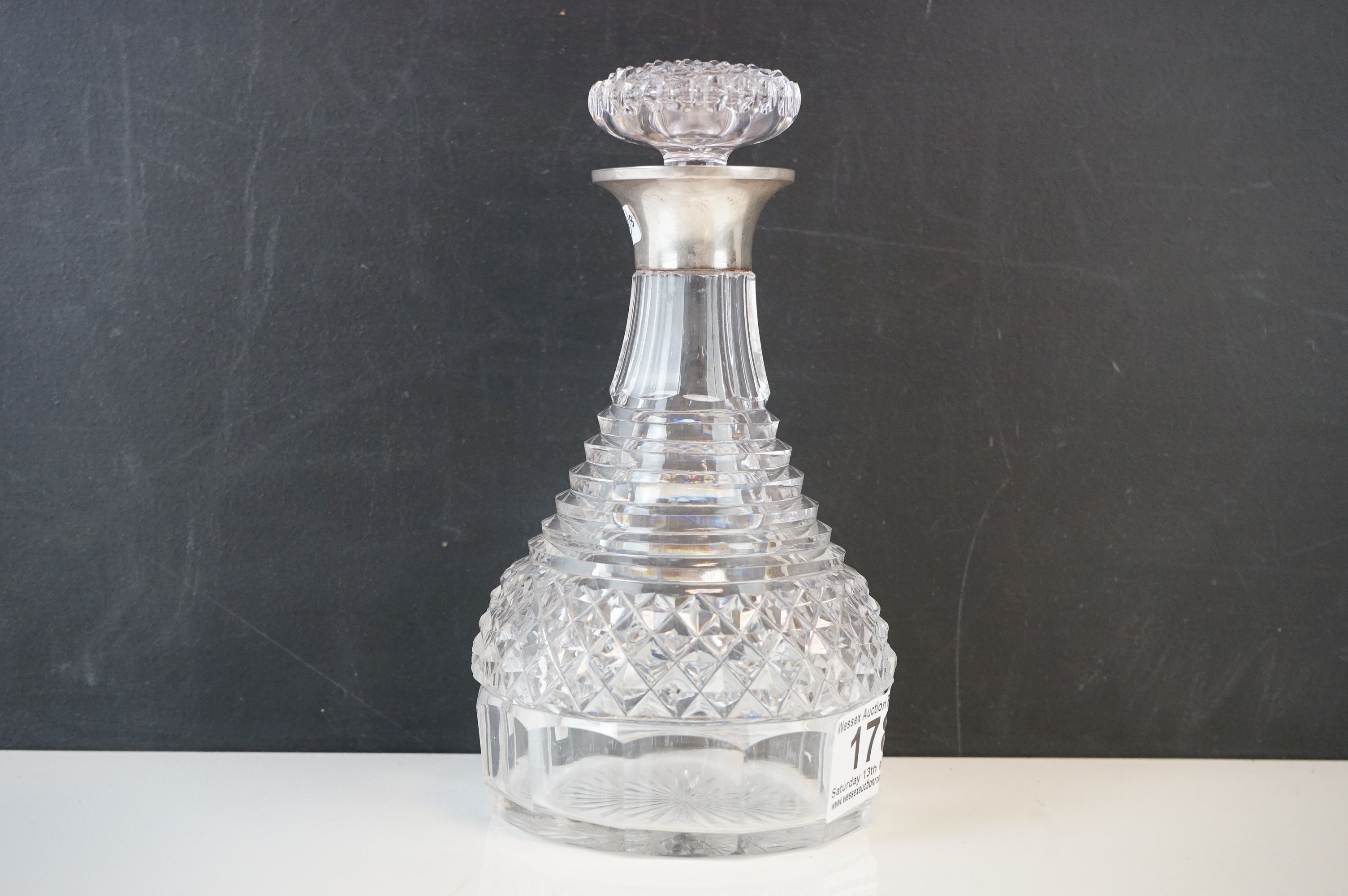 A large hob nail glass dressing table bottle silver collared London 1912. - Image 2 of 9