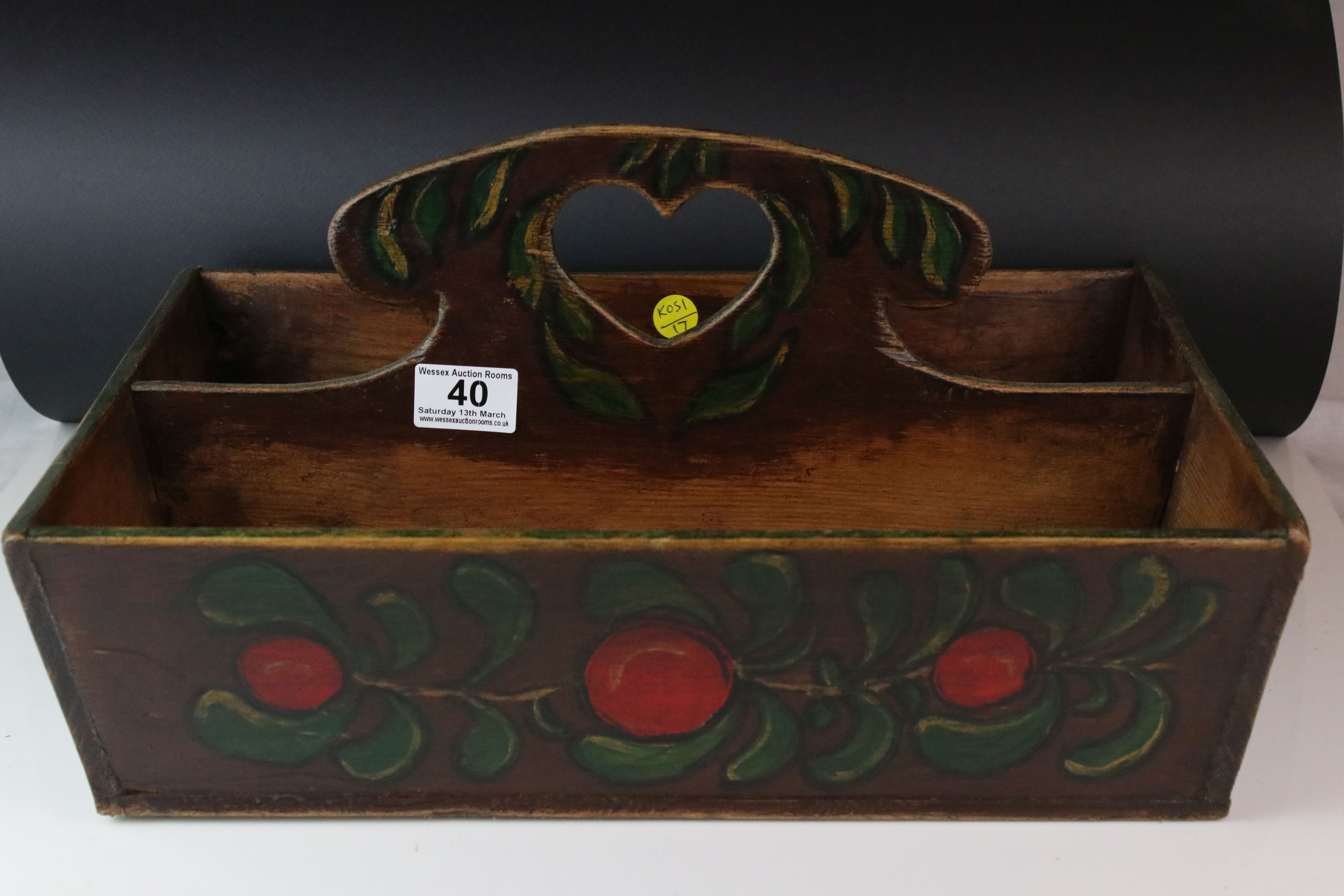 Late 19th century Pine Cutlery Box with barge ware decoration, possibly American