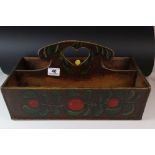 Late 19th century Pine Cutlery Box with barge ware decoration, possibly American