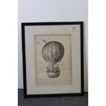 1833 A Ducote's framed satirical lithograph of a gaggle of gentlemen in a hot air balloon