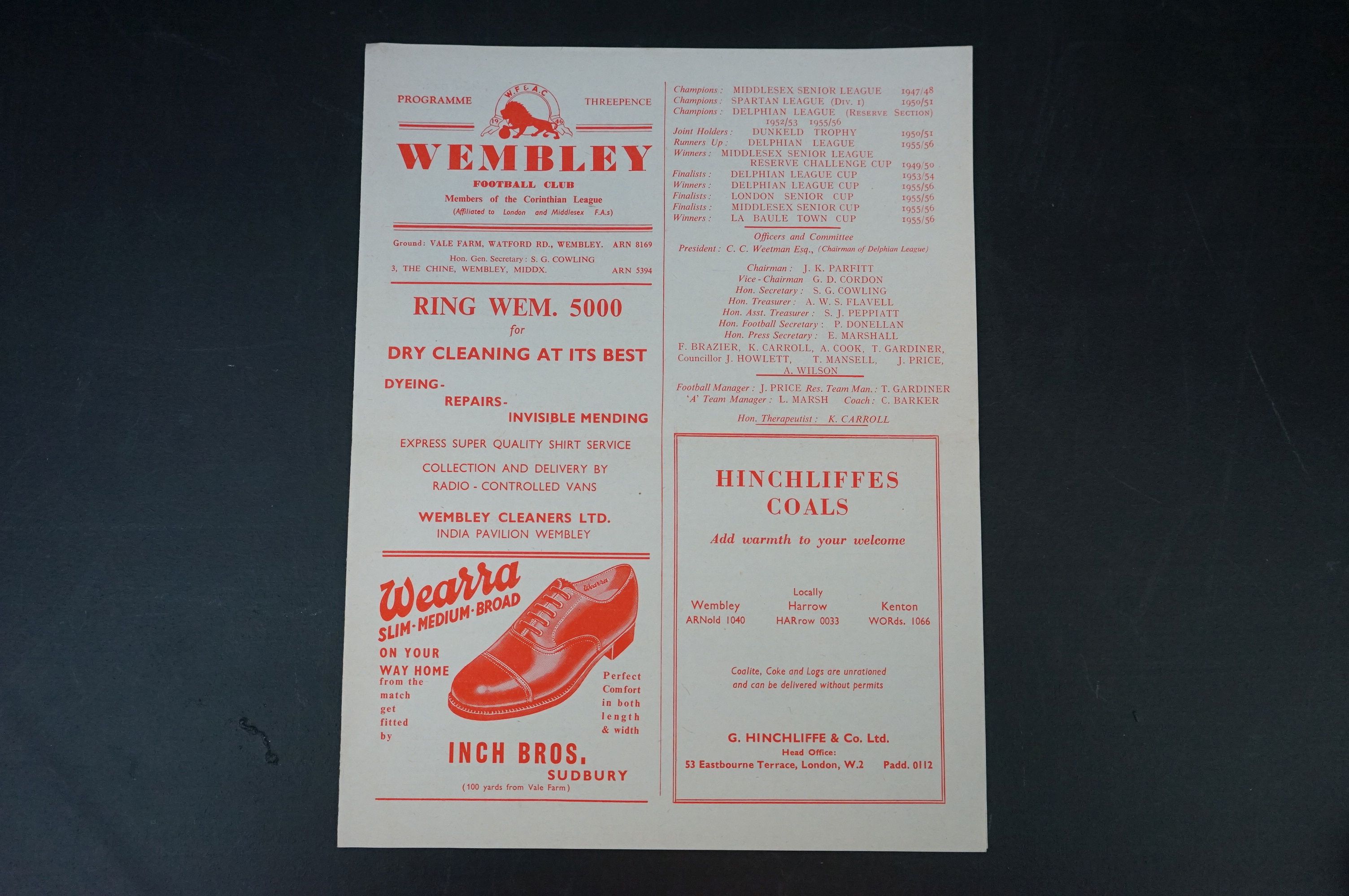 None League Football Programmes - Four 1950s Wembley home programmes to include Reserves v Slough - Bild 11 aus 14