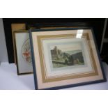 A quntity of framed prints and paintings in two boxes to include landscapes figures in a garden